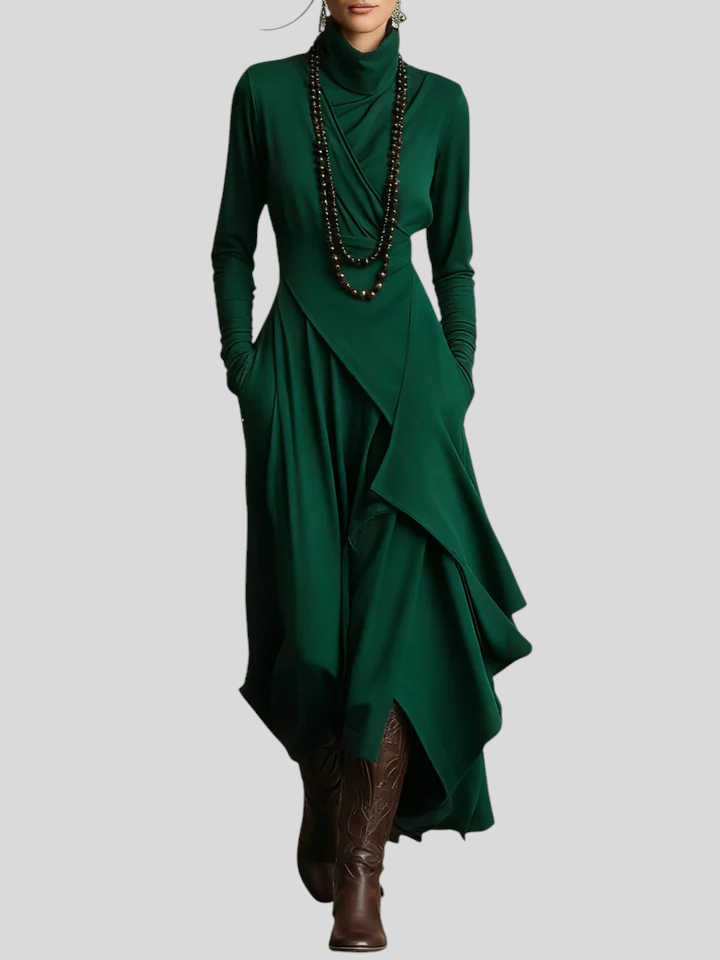 Giorgia – Asimetrična Maxi Haljina S Naborima I Visokim Ovratnikom