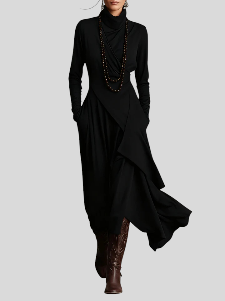 Giorgia – Asimetrična Maxi Haljina S Naborima I Visokim Ovratnikom